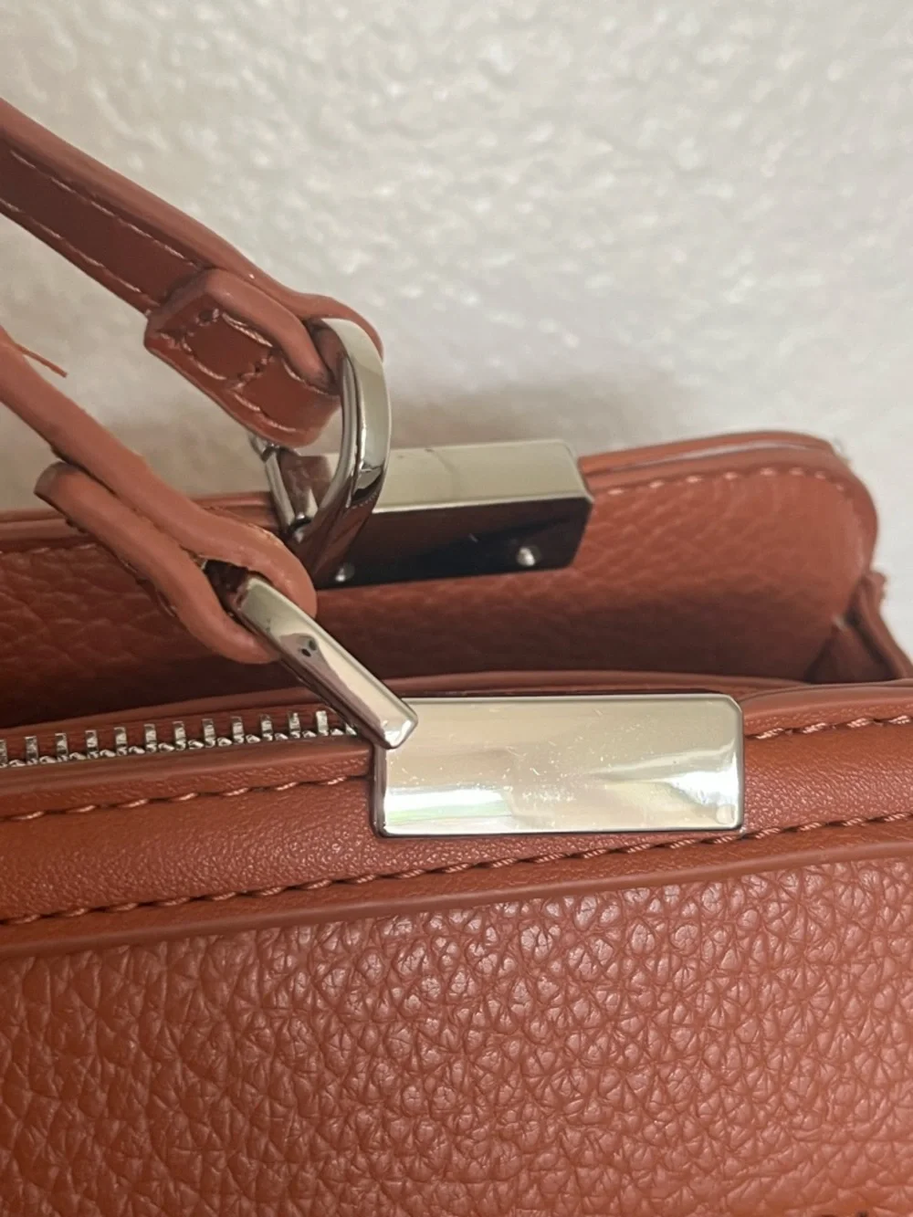 Steve Madden Embossed SM Top-Handle-Crossbody Satchel in Brown Cognac